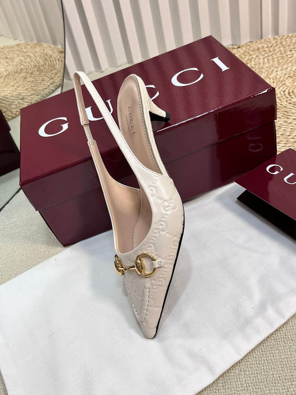 GC Horsebit Slingback Pump 50mm Ivory Embossed Sheepskin 294576