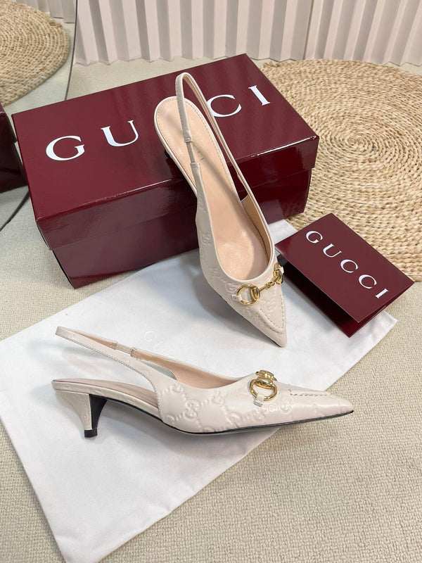 GC Horsebit Slingback Pump 50mm Ivory Embossed Sheepskin 294576