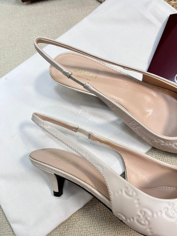 GC Horsebit Slingback Pump 50mm Ivory Embossed Sheepskin 294576