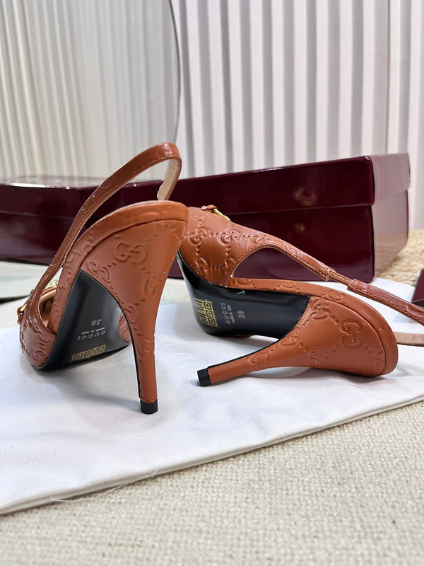 GC Horsebit Slingback Pump 100mm Brown Embossed Sheepskin 294578