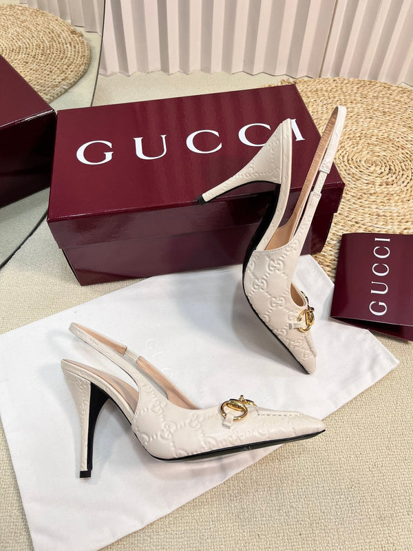 GC Horsebit Slingback Pump 100mm Ivory Embossed Sheepskin 294580