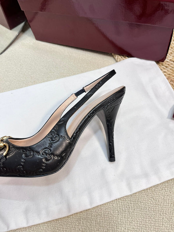 GC Horsebit Slingback Pump 100mm Black Embossed Sheepskin 294581