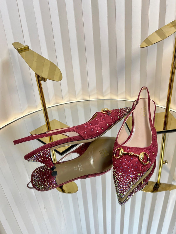 GC Crystal Horsebit Slingback 50mm Red Canvas lambskin 294615