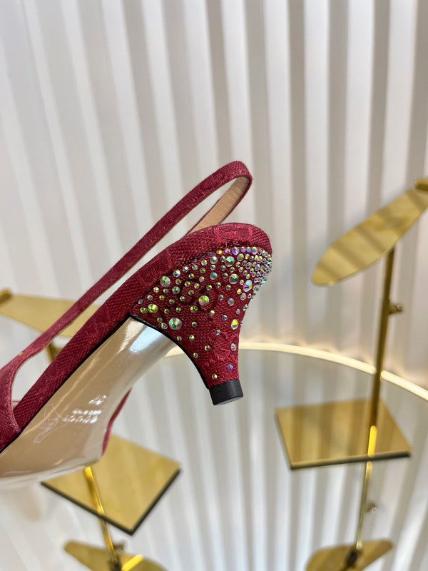 GC Crystal Horsebit Slingback 50mm Red Canvas lambskin 294615