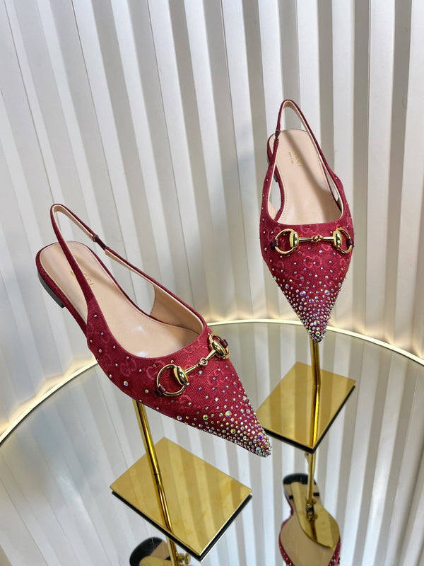 GC Crystal Horsebit Slingback 10mm Red Canvas lambskin 294612