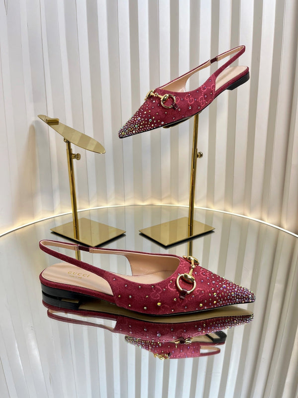 GC Crystal Horsebit Slingback 10mm Red Canvas lambskin 294612