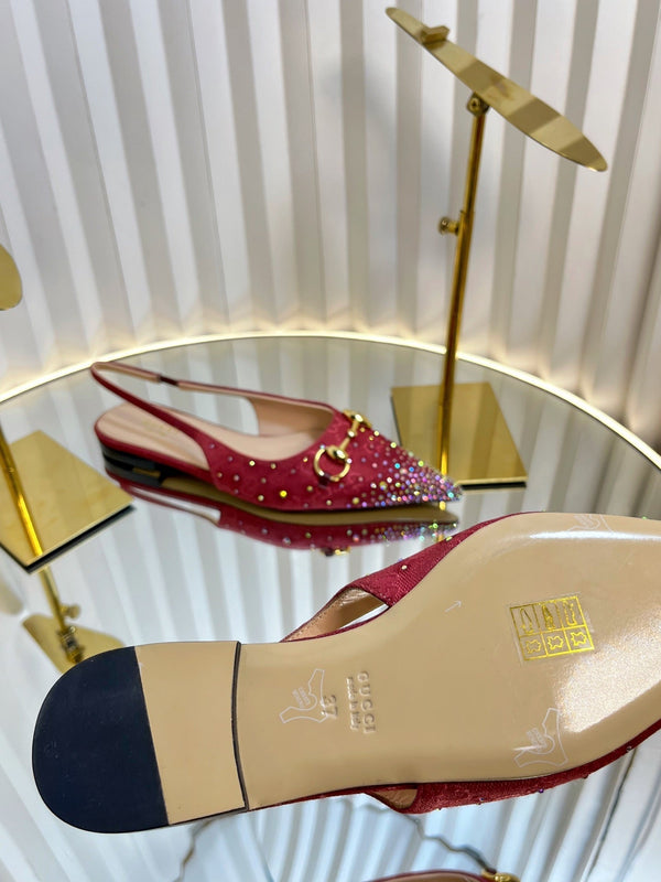 GC Crystal Horsebit Slingback 10mm Red Canvas lambskin 294612