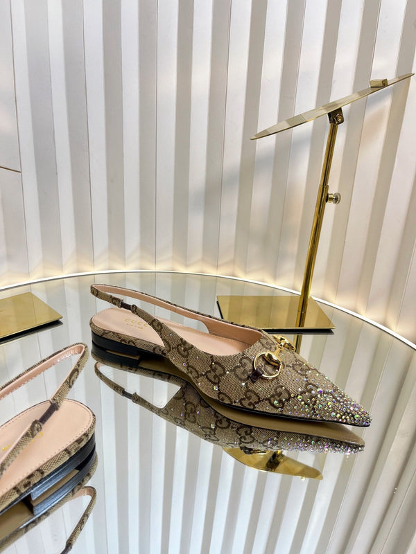 GC Crystal Horsebit Slingback 10mm Beige mix Ebony Canvas lambskin 294614