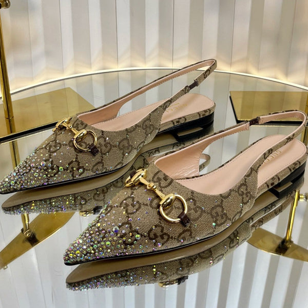 GC Crystal Horsebit Slingback 10mm Beige mix Ebony Canvas lambskin 294614