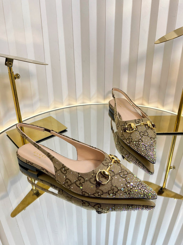 GC Crystal Horsebit Slingback 10mm Beige mix Ebony Canvas lambskin 294614