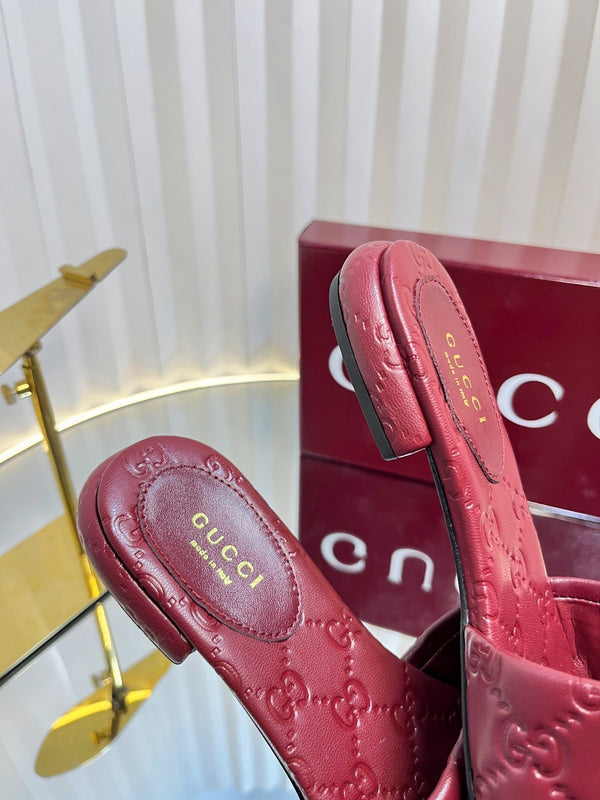 GC Double G Slide Sandals Rosso Ancora Red Embossed Leather 294634