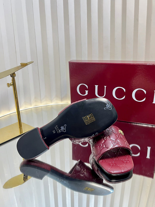 GC Double G Slide Sandals Rosso Ancora Red Embossed Leather 294634