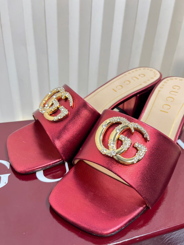 GC 25 Interlocking G Heeled Sandal Red Patent Leather 294638