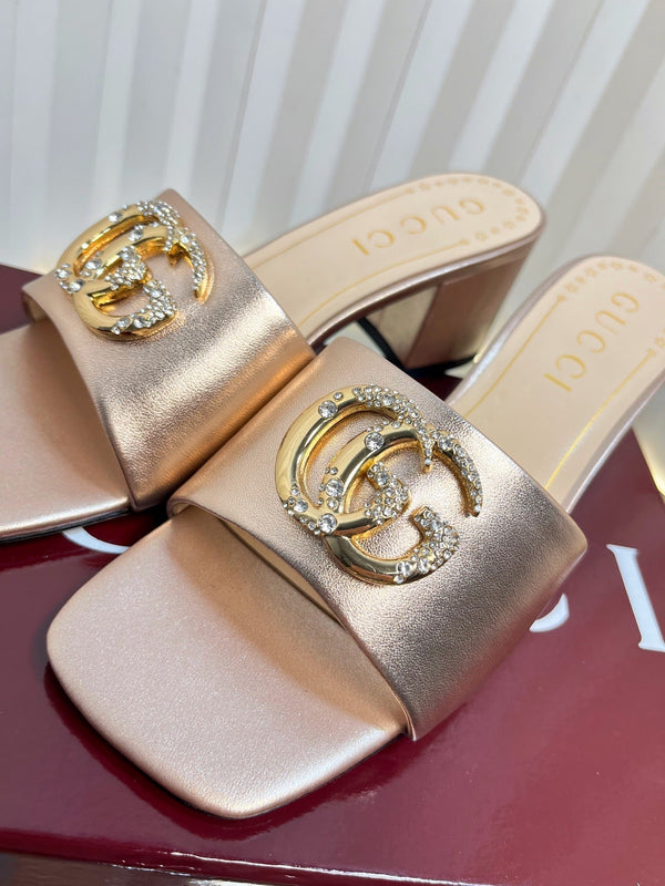 GC 25 Interlocking G Heeled Sandal Nude Patent Leather 294640