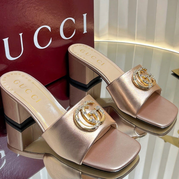 GC 25 Interlocking G Heeled Sandal Nude Patent Leather 294640