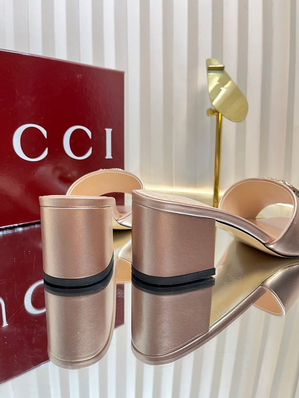 GC 25 Interlocking G Heeled Sandal Nude Patent Leather 294640