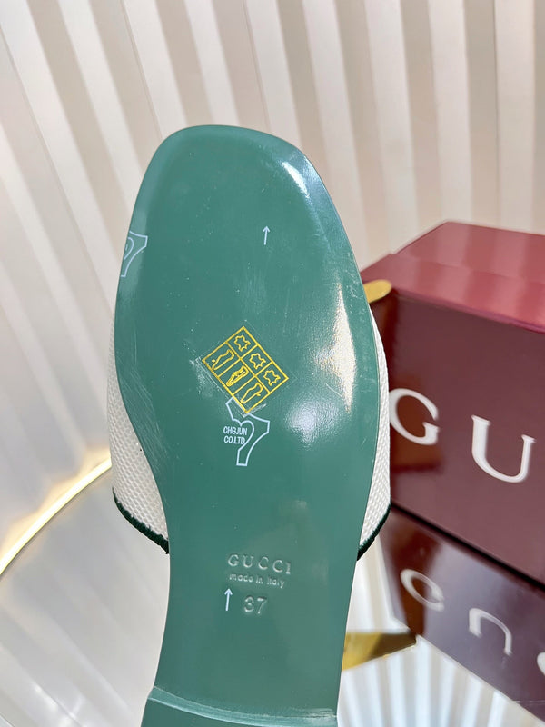 GC 25 Interlocking G Slide Sandal Emerald Green Canvas Cowhide 294643