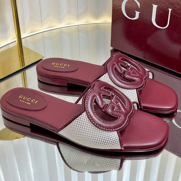 Sandalo GC 25 Interlocking G Slide Rosso Ancora Red Canvas Cowhide 294644