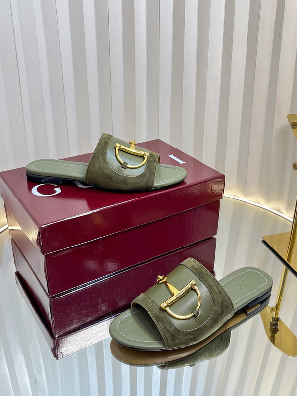 GC 25 Horsebit Sandals 10mm Dark Green Suede Sheepskin 294651