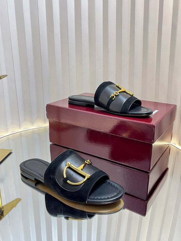 GC 25 Horsebit Sandals 10mm Black Suede Sheepskin 294652