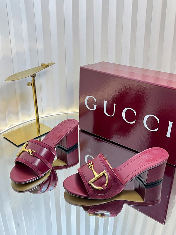 GC 25 Horsebit Sandals 50mm Red Suede Sheepskin 294653