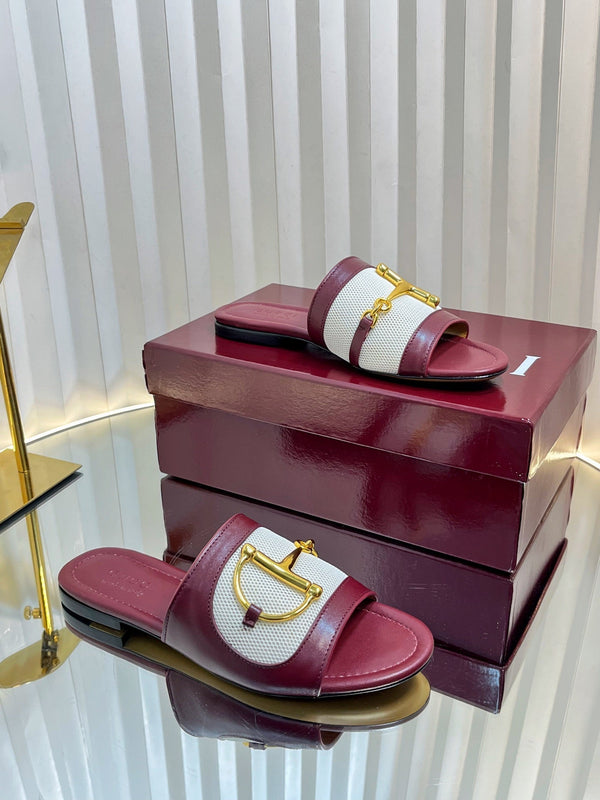 GC 25 Horsebit GG Sandals Red Canvas Sheepskin 294661