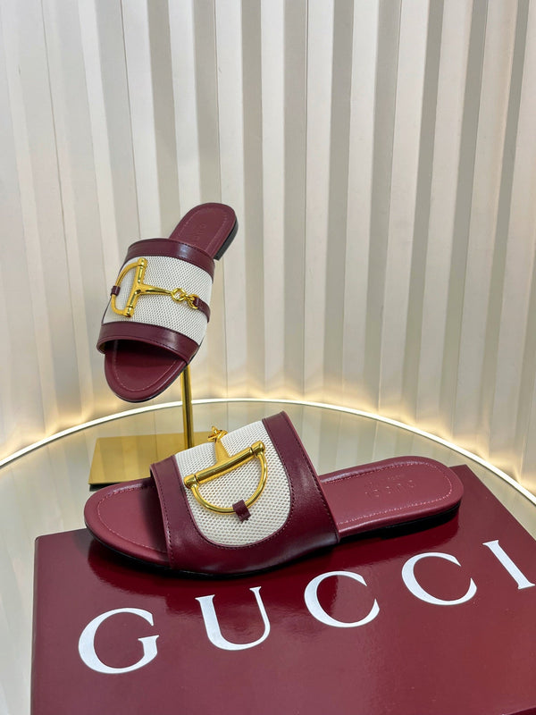 GC 25 Horsebit GG Sandals Red Canvas Sheepskin 294661