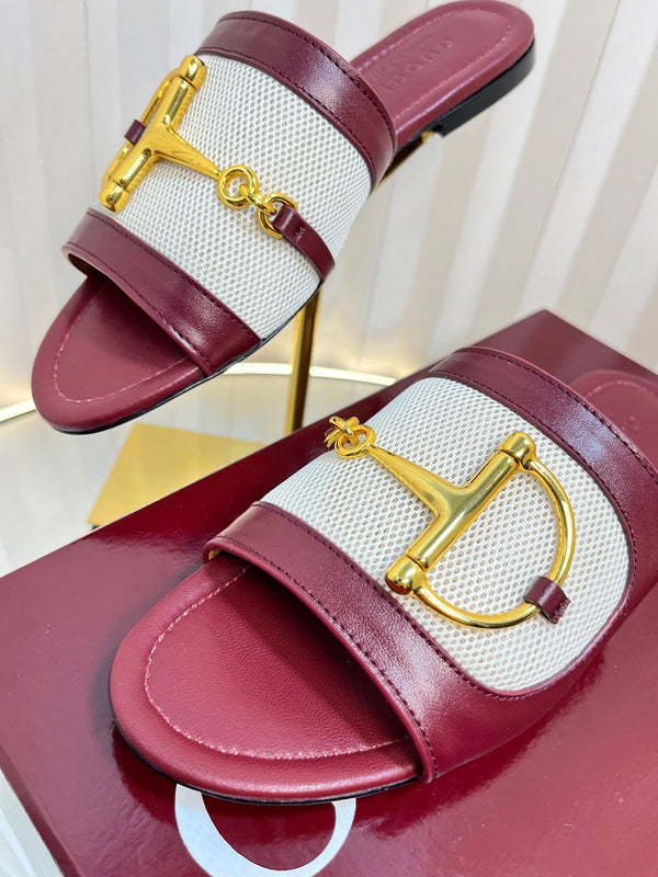 GC 25 Horsebit GG Sandals Red Canvas Sheepskin 294661