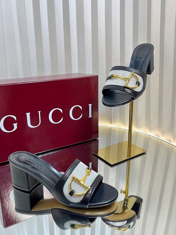 GC 25 Horsebit GG 50mm Sandals black Canvas Sheepskin 294668