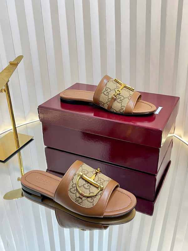 GC 25 Horsebit GG Sandals Brown Canvas 294674