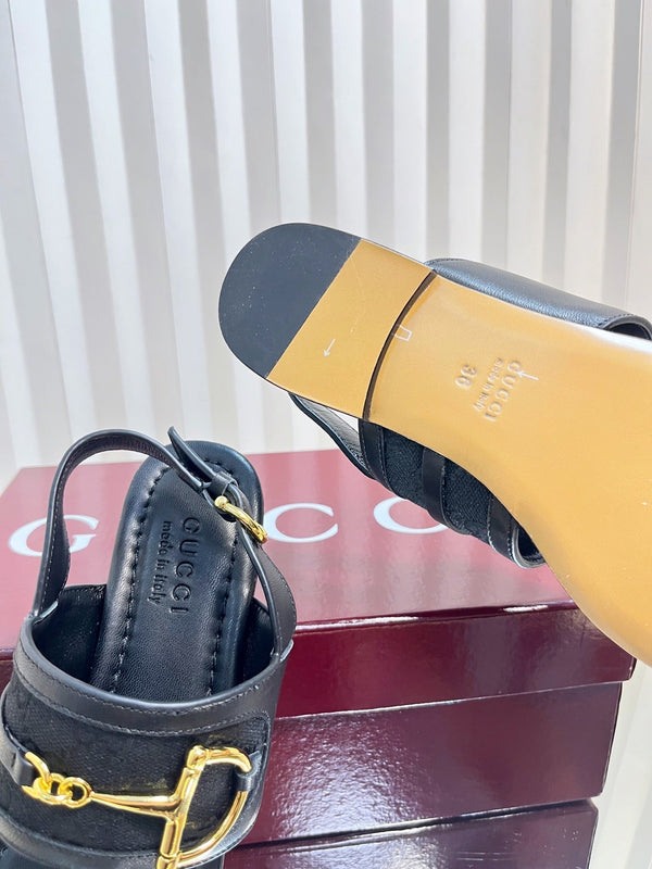 Sandali infradito GC Horsebit in tela nera e pelle di pecora 294539