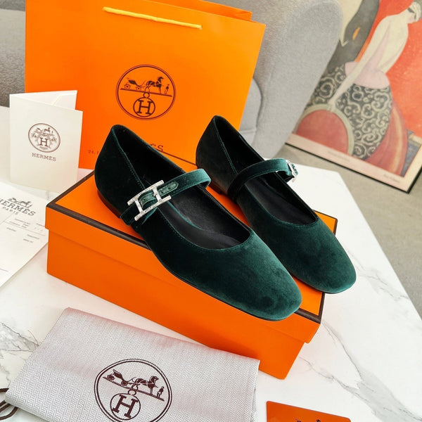 Jane Ballet Flat Dark Green Suede 214062