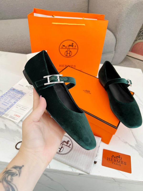 Jane Ballet Flat Dark Green Suede 214062