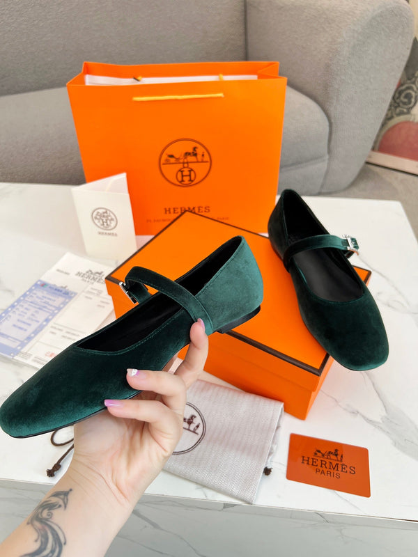 Jane Ballet Flat Dark Green Suede 214062