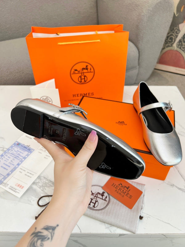 Jane Ballet Flat Silver Calfskin 214066