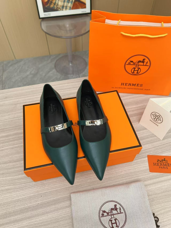 Kiara Slingback Flat in pelle di vitello verde scuro 214058