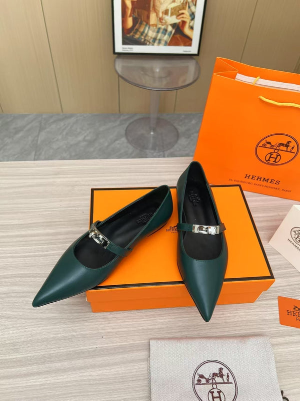 Kiara Slingback Flat in pelle di vitello verde scuro 214058