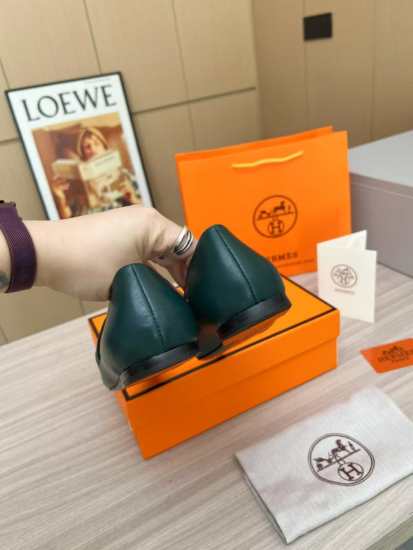 Kiara Slingback Flat in pelle di vitello verde scuro 214058