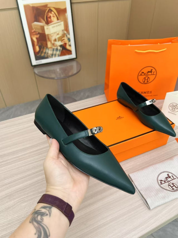 Kiara Slingback Flat in pelle di vitello verde scuro 214058
