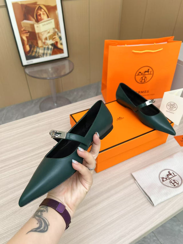 Kiara Slingback Flat in pelle di vitello verde scuro 214058