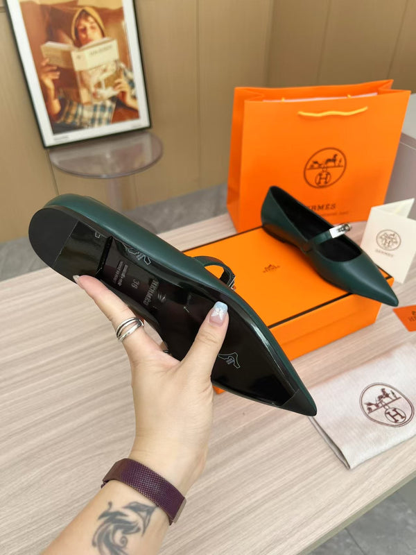 Kiara Slingback Flat in pelle di vitello verde scuro 214058