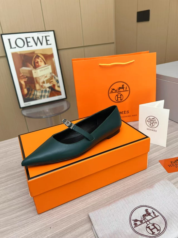 Kiara Slingback Flat in pelle di vitello verde scuro 214058