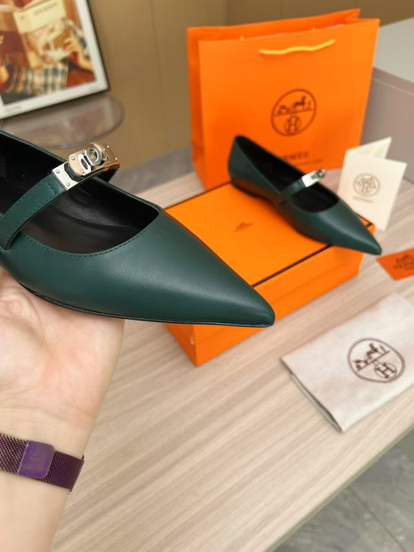 Kiara Slingback Flat in pelle di vitello verde scuro 214058