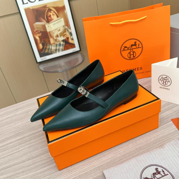 Kiara Slingback Flat in pelle di vitello verde scuro 214058