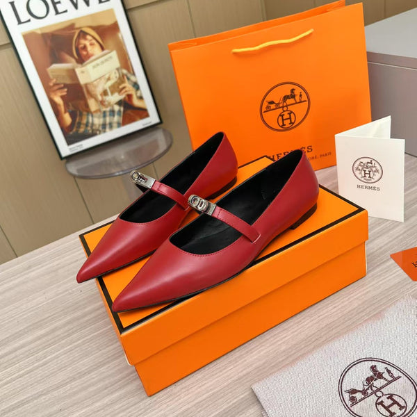 Kiara Slingback Flat in pelle di vitello rossa 214059