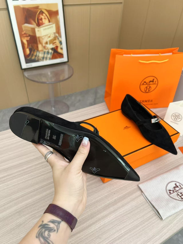 Kiara Slingback Flat Black Suede 214060