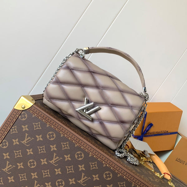 LV GO-14 MM 23cm Taupe Gray Lambskin Metal HW