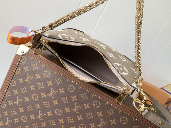 LV Boulogne PM 29cm Gray Cream Embossed Cowhide GHW