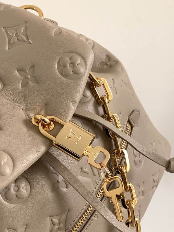 LV Coussin 26cm Backpack Khaki Gold Leather 252651