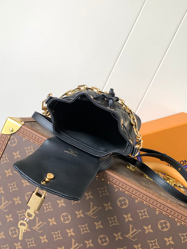 LV Coussin 20cm Backpack Black Gold Leather 252655